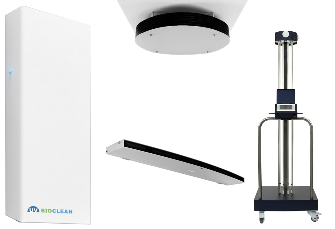 UV BioClean product family: wall, ceiling, and tower UV-C systems